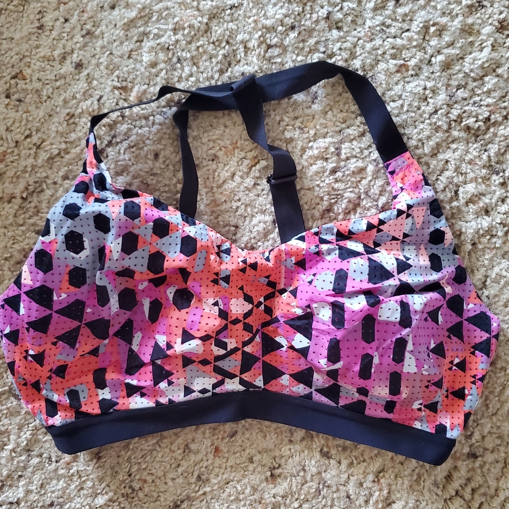 Victoria K Pink and Black Geometric Bikini Top